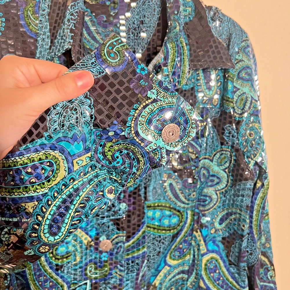 Choices Petite Sequin Paisley Lightweight Shirt‎ Jacket Womens Size Medium Multi - Picture 4 of 5